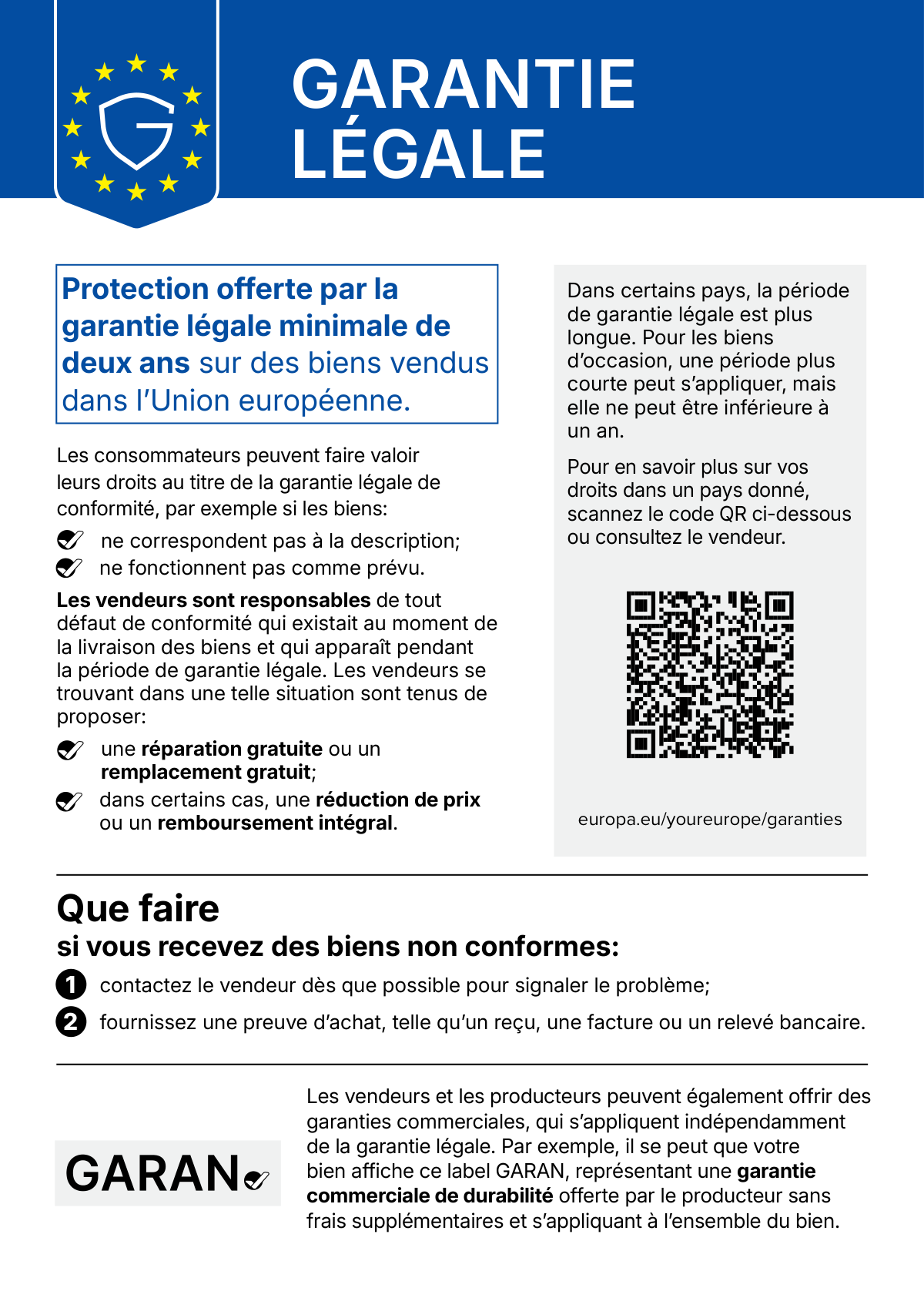 Avis de l’UE sur la garantie légale : garantie légale minimale de deux ans pour les biens vendus dans l’Union européenne